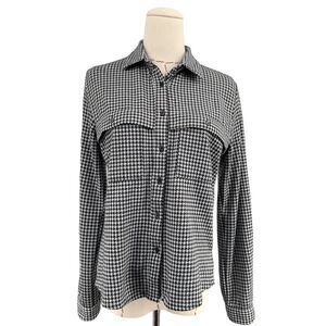 Silly People Black White Houndstooth Button Up Shirt Shacket Womens Small